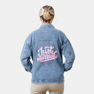 Veste En Jean Juste marié Retro Script avec les coeurs