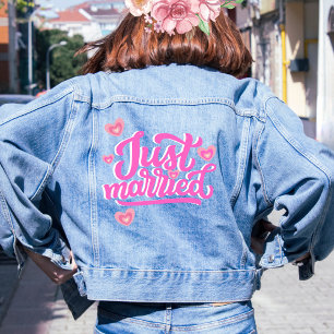 Veste En Jean Juste marié Retro Script avec les coeurs