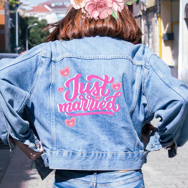 Veste En Jean Juste marié Retro Script avec les coeurs (Créateur téléchargé)