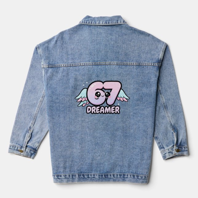 Veste En Jean Kawaii "67 Dreamer" – Cute Pastel Angel Number  (Verso)