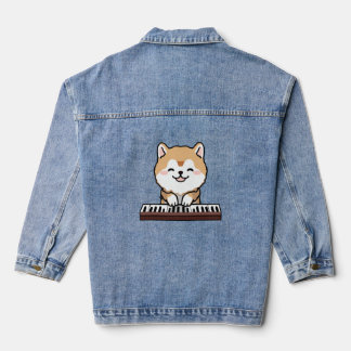 Veste En Jean Kawaii Chien mignon Jouer Piano Clavier