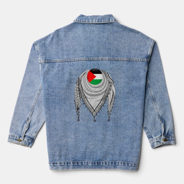 Veste En Jean Keffiyeh Écharpe palestinienne tissu traditionnel (Verso)