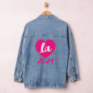 Veste En Jean , la KAMALA coeur 2024 texte de script rose chaud