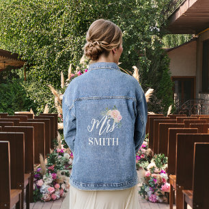 Veste En Jean La mariée Mme Pink Bouquet de fleurs