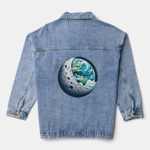 Veste En Jean La planète Terre et sa lune : Merveille céleste