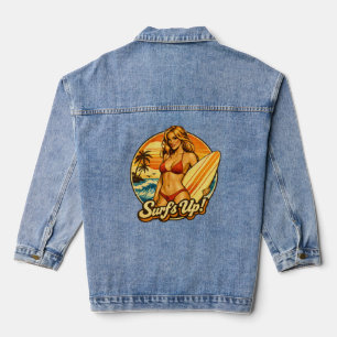 Veste En Jean La Vague Se Lève Pin-Up Bikini Graphique de Maga