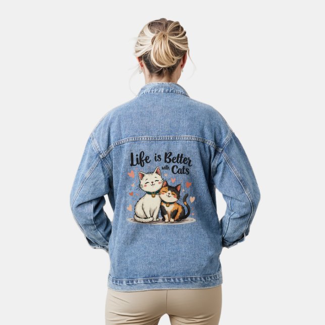 Veste En Jean La vie est meilleure avec les chats mignonne Chat  (Modèle)