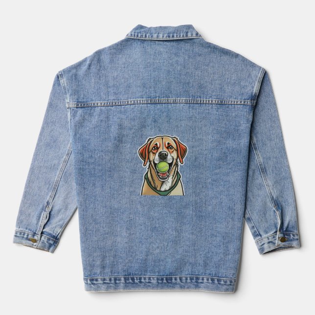 Veste En Jean Labrador chien mordant balle de tennis dans sa bou (Verso)