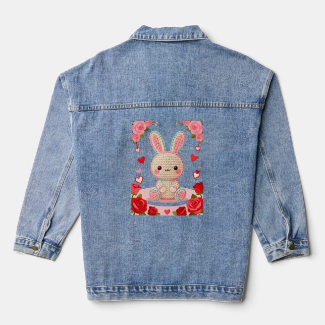 Veste En Jean Lapin au Crochet Doux & Roses (Verso)