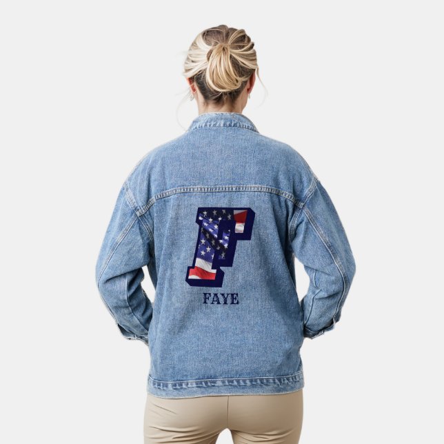 Veste En Jean Lettre Drapeau Américaine F Personnalisez Votre No (Modèle)