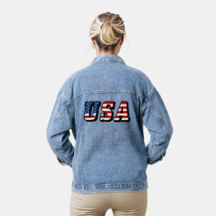 Veste En Jean Lettres du pavillon des États-Unis