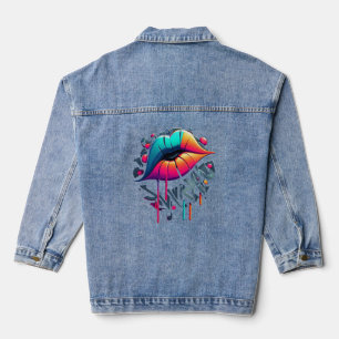 Veste En Jean Lèvres colorées, de style Graffiti, vibrantes