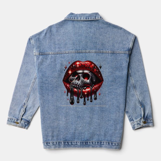 Veste En Jean Lèvres rouges entourant un crâne (Verso)