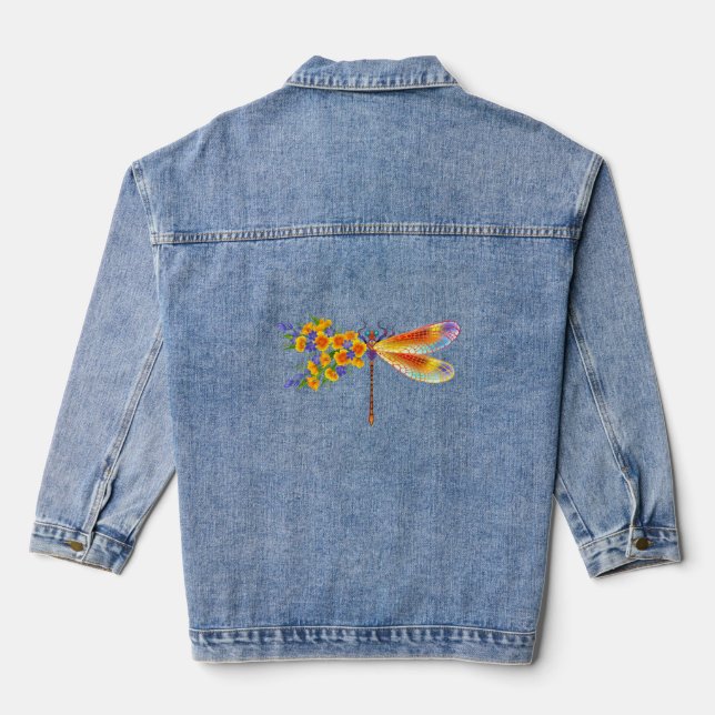 Veste En Jean libellule de fleurs jaunes (Verso)