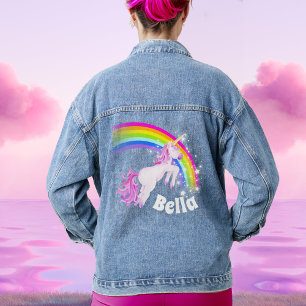 Veste En Jean licorne arc-en-ciel sautant nom de fille 