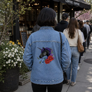Veste En Jean Licorne noire fleurs de jardin de minuit violet