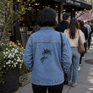 Veste En Jean Licorne Tribale Élégante Fantaisie Encre Noire