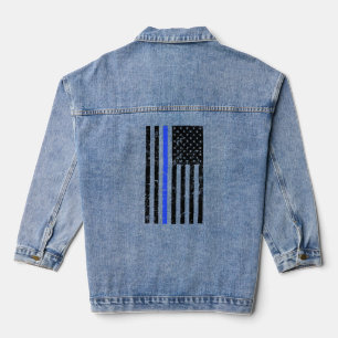 Veste En Jean Ligne Bleue Mince - Officier de police - Drapeau D