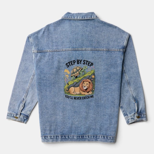 Veste En Jean Lion de tortue drôle (Verso)