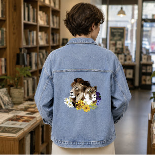 Veste En Jean Lion Lionne Floral Vert