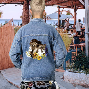 Veste En Jean Lion Lionne Floral Vert