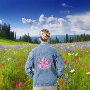 Veste En Jean Live Laugh Love Retro Pink Typographie Design