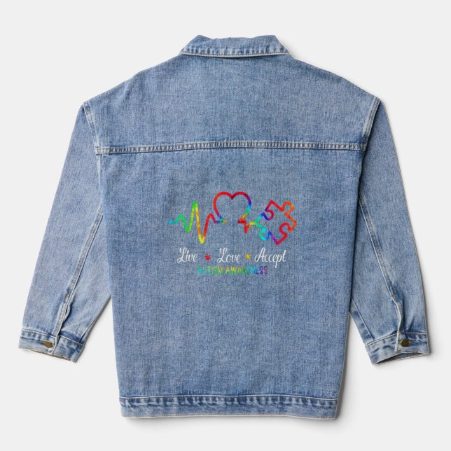 Veste En Jean Live Love Accepter Sensibilisation sur l'autisme H (Verso)