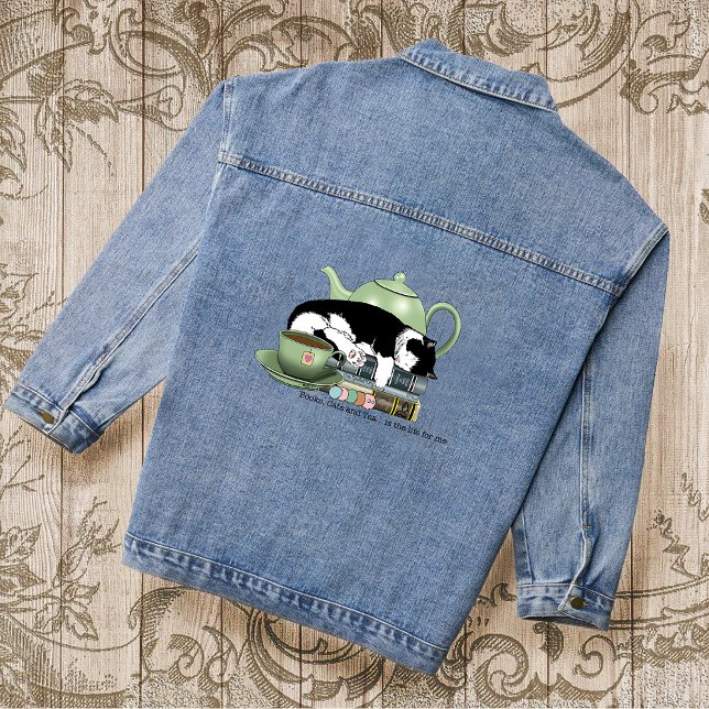Veste En Jean Livres Chats Thé Cute (Créateur téléchargé)