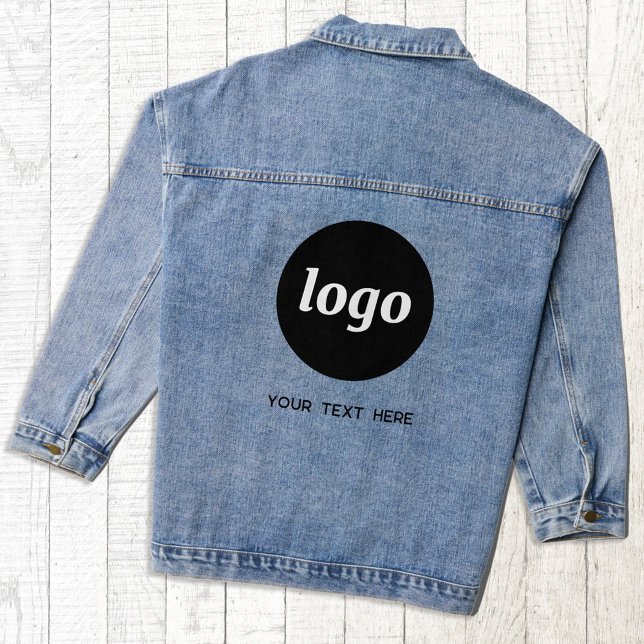 Veste En Jean Logo simple avec texte commercial promotionnel (Simple logo with custom text business promotional branding denim jacket)
