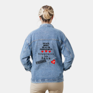 Veste En Jean Love Peace Hope Freedom Coeurs rouges