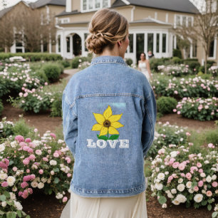 Veste En Jean Love Sunflower bleu ciel