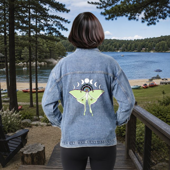 Veste En Jean Lune Papillon Éthéré Vert Mystique Céleste (Créateur téléchargé)