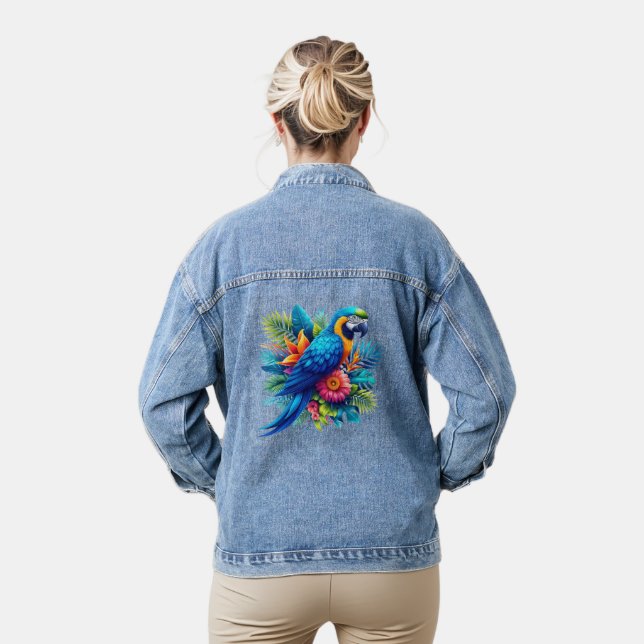 Veste En Jean Macaw tropicale bleue et colorée (Modèle)