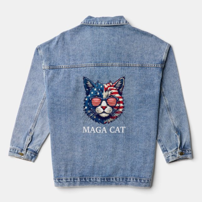 Veste En Jean MAGA Cat Président Trump American Flag Patriotique (Verso)