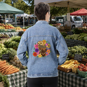 Veste En Jean Magnifique Bouquet de Fleurs Colorées de Hibou Bru