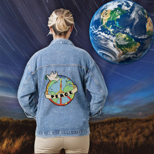 Veste En Jean Main colorée rétro tirée la paix mondiale avec la