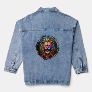 VESTE EN JEAN MAJESTUEUX LION RUGIT ABSTRAIT GEOMETRIQUE COLORÉ