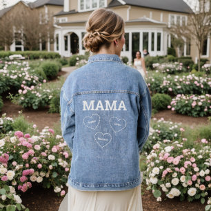 Veste En Jean Mama de 3 Coeurs Minimal Moderne Maman Noms des en