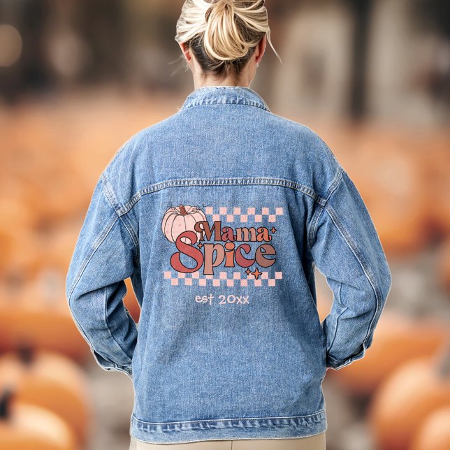 Veste En Jean Mama Spice Fall Citrouille Rose Retro Nom personna (Mama Spice Fall Pumpkin Pink Retro Custom Name Denim Jacket)