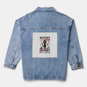 Veste En Jean Maman chat Halloween Design sorcière vintage amate