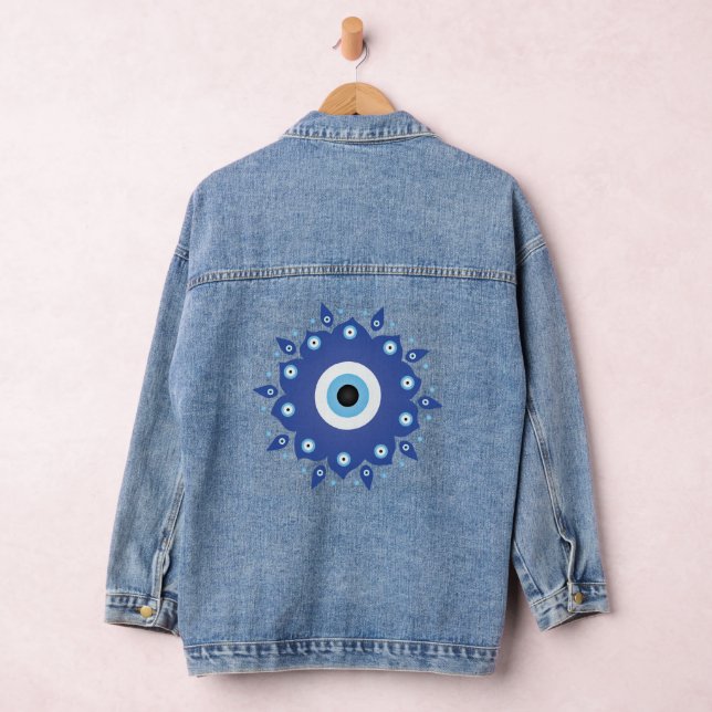 Veste En Jean Mandala Grec Mal Oeil Bleu Blanc (Hangar)
