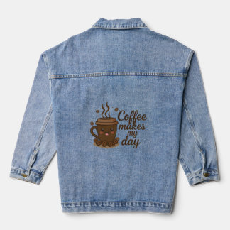Veste En Jean Manteau en jean avec art de café souriant mignon