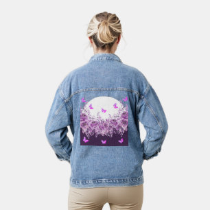 Veste En Jean Manteau en jean fleuri papillon violet
