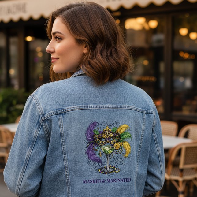 Veste En Jean Mardi Gras Masquerade Mask & Martini Party (Créateur téléchargé)