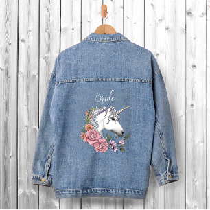 Veste En Jean Mariage blanc Unicorne rose Fleurs