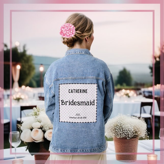 Veste En Jean Mariage de la fête de la mariée sur mesure (A blue denim jacket for a bridesmaid, to customize with a name, couple's initials and wedding date)