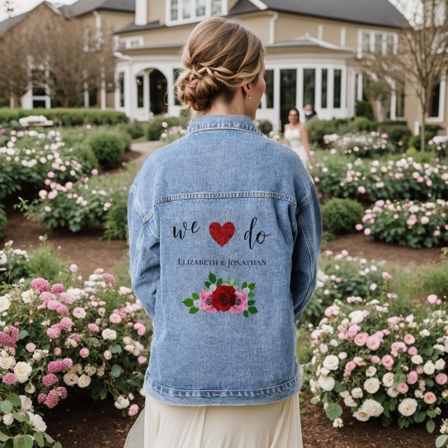 Veste En Jean Mariage de roses rouges et roses (Mariage Retour)