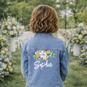 Veste En Jean Mariage élégant à l'aquarelle jaune et bleu à moti
