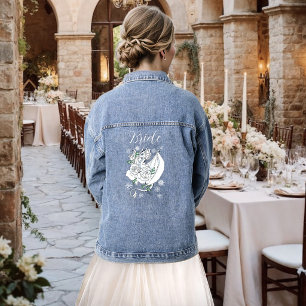 Veste En Jean Mariage Elégant de Roses de Dragon de Fantaisie Bl