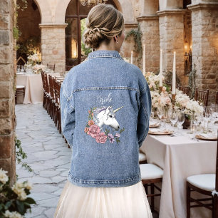 Veste En Jean Mariage Fantasy Fleurie Licorne Blanche Pastel
